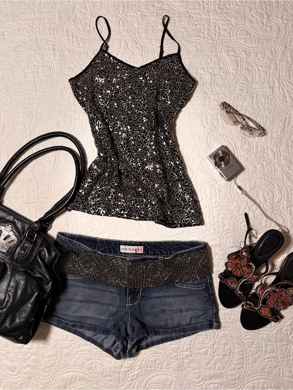 Express Black Sequin Spaghetti-Strap Cami Top